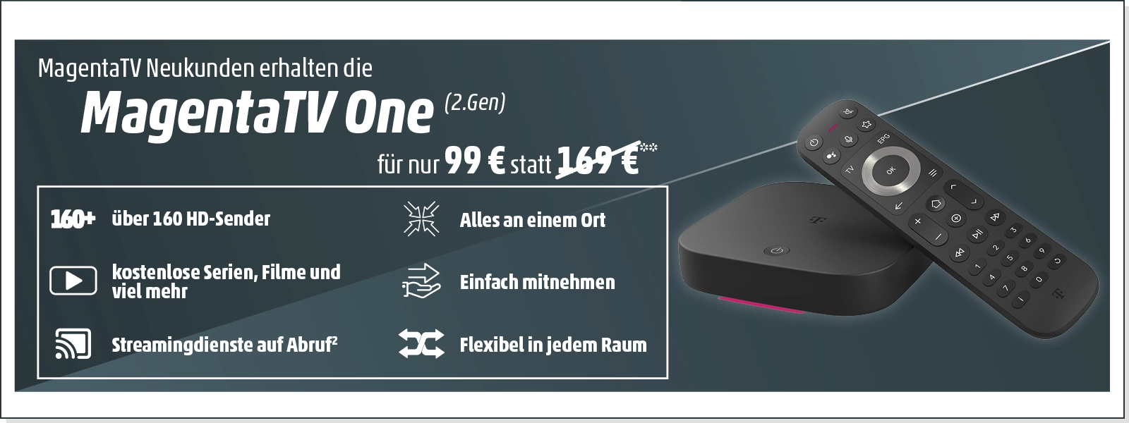 MagentaTV One (2. Gen) Streaming-Box mit Fernbedienung, Angebot für Neukunden